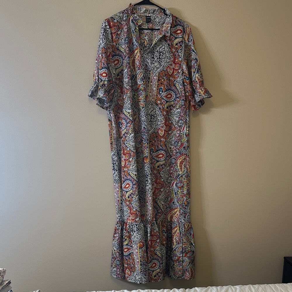 SHEIN Pink Tiered Maxi Dress with Mandarin Collar